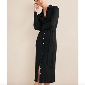 NWT Boden Jersey Ribbed Midi Shirt Dress In Black 10